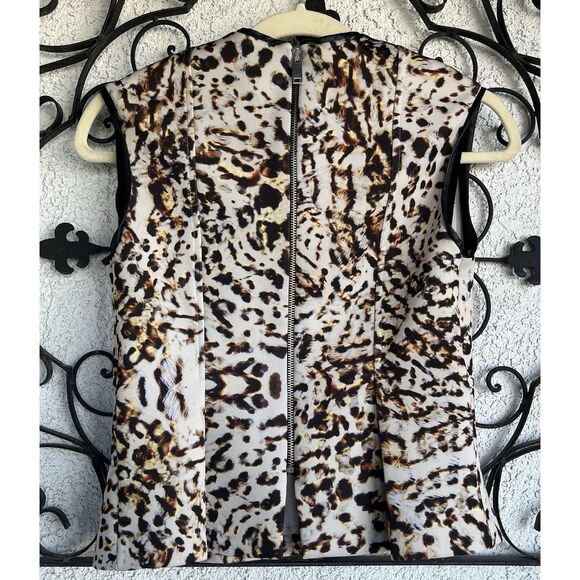Zara Animal Print Faux Leather Trim Peplum Hem Top - Size Small - Multicolored - Picture 4 of 6